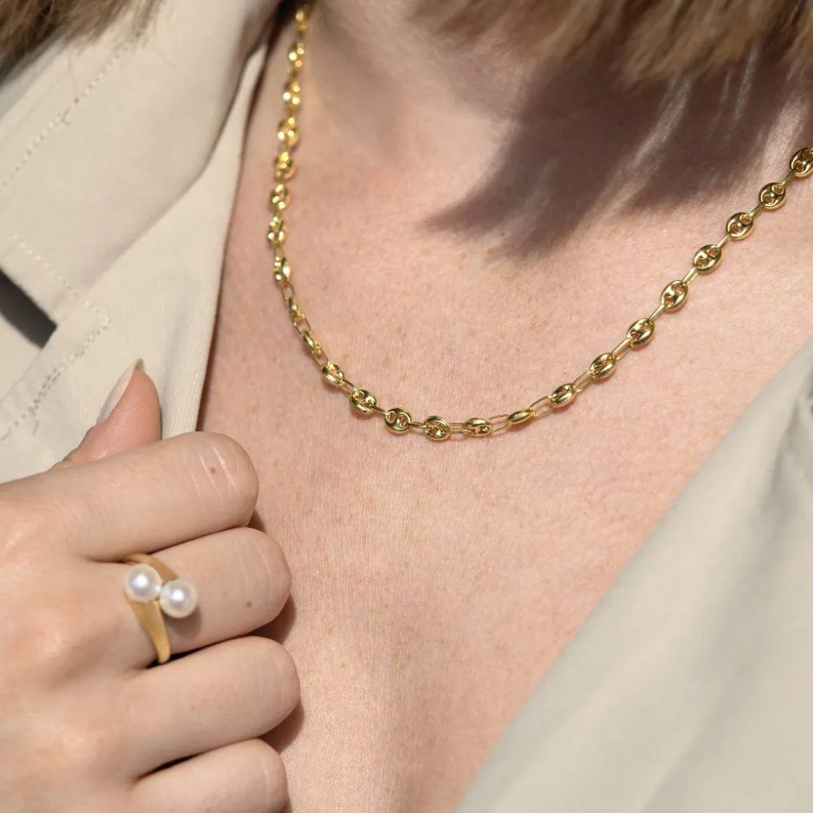 Collier or 375 jaune ,maille grain de café, 45 cm