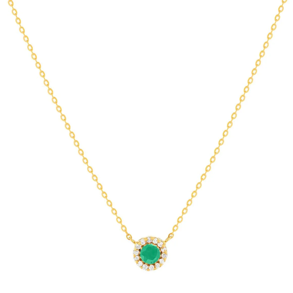 Collier or 750 jaune émeraudes 0.13 ct et diamants 0.056 ct 43cm