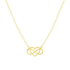 Collier or 375 jaune, motif coeur et infini 45 cm