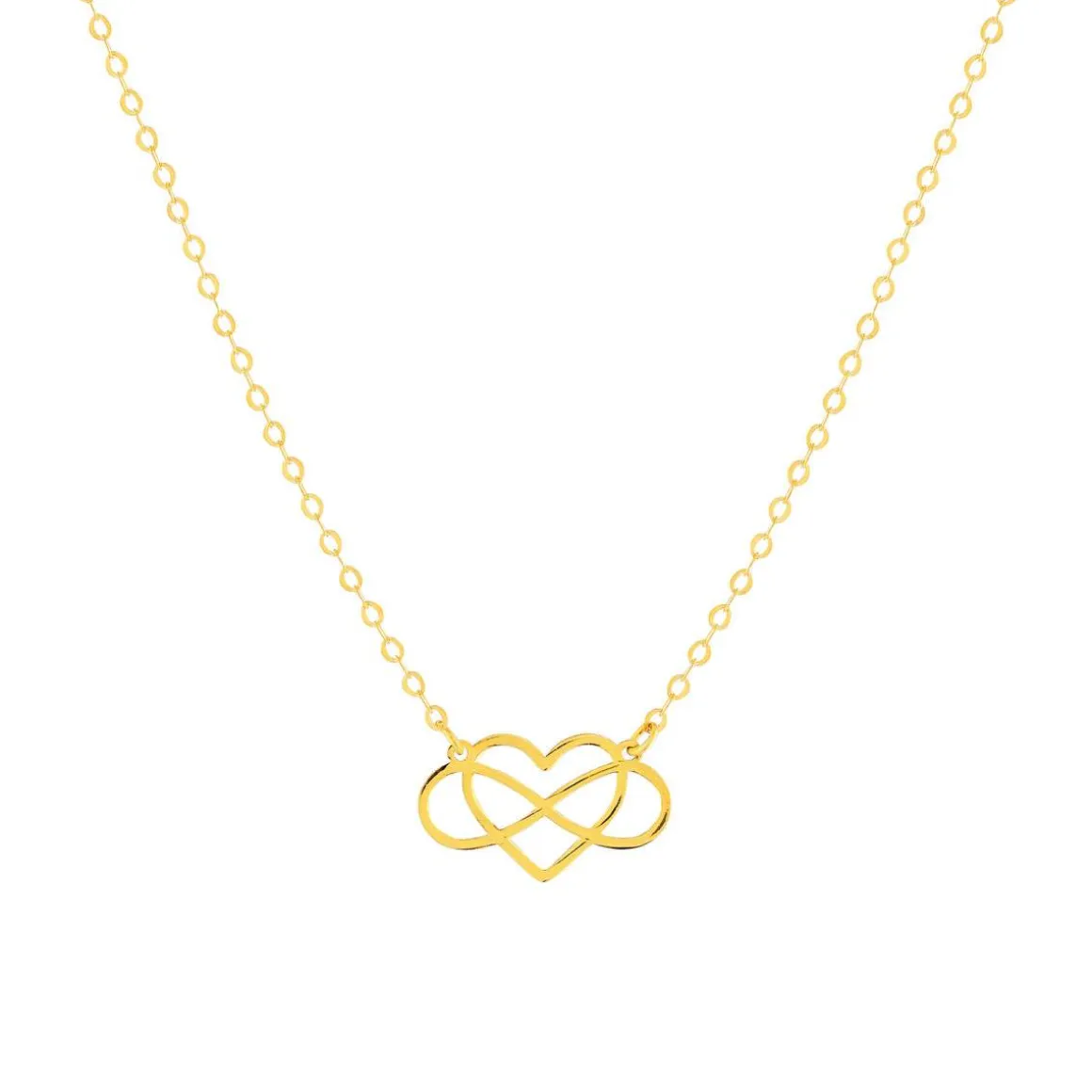 Collier or 375 jaune, motif coeur et infini 45 cm