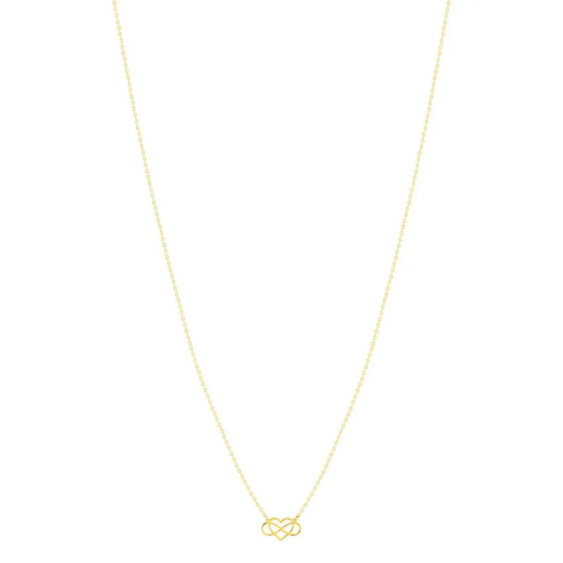 Collier or 375 jaune, motif coeur et infini 45 cm