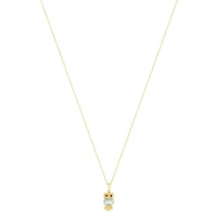 Collier or jaune 375, motif hibou, quartz vert, onyx.