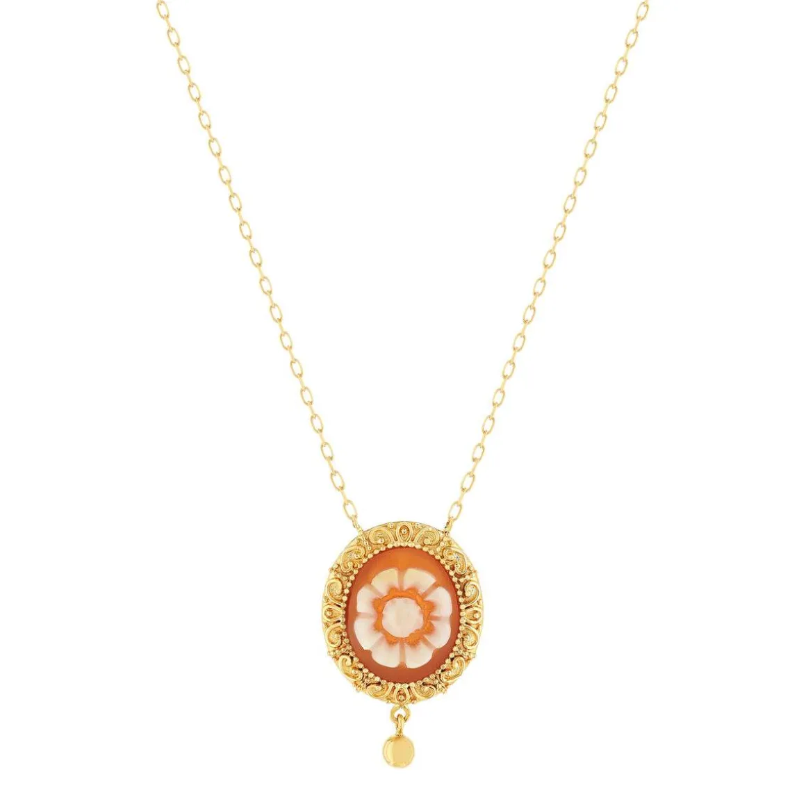 Collier or 375 jaune or camées oranges 45cm