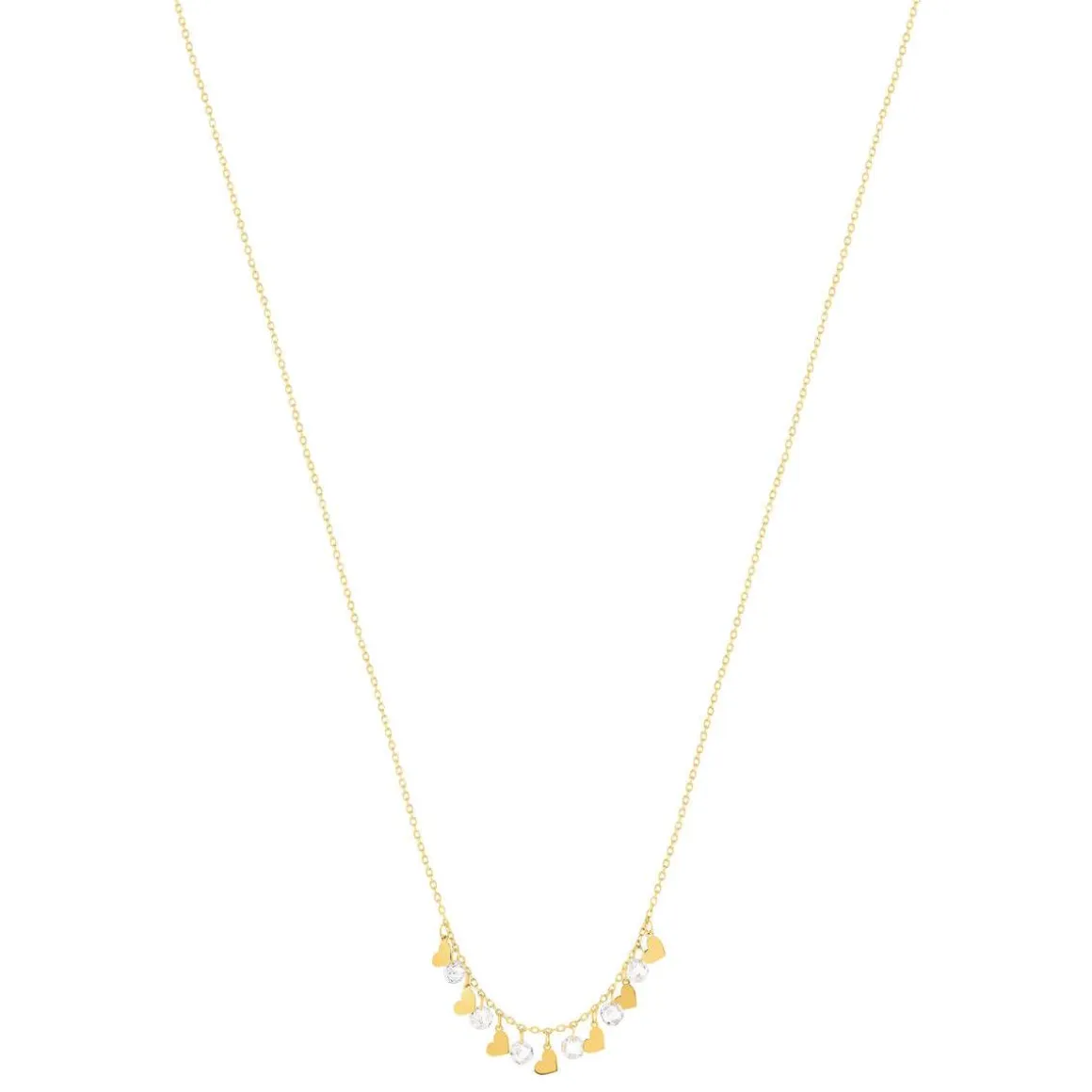 Collier or 375 jaune pampilles coeurs et zirconias 45cm