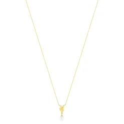 Collier or jaune 375, perle motir feuille. Longueur 45 cm.