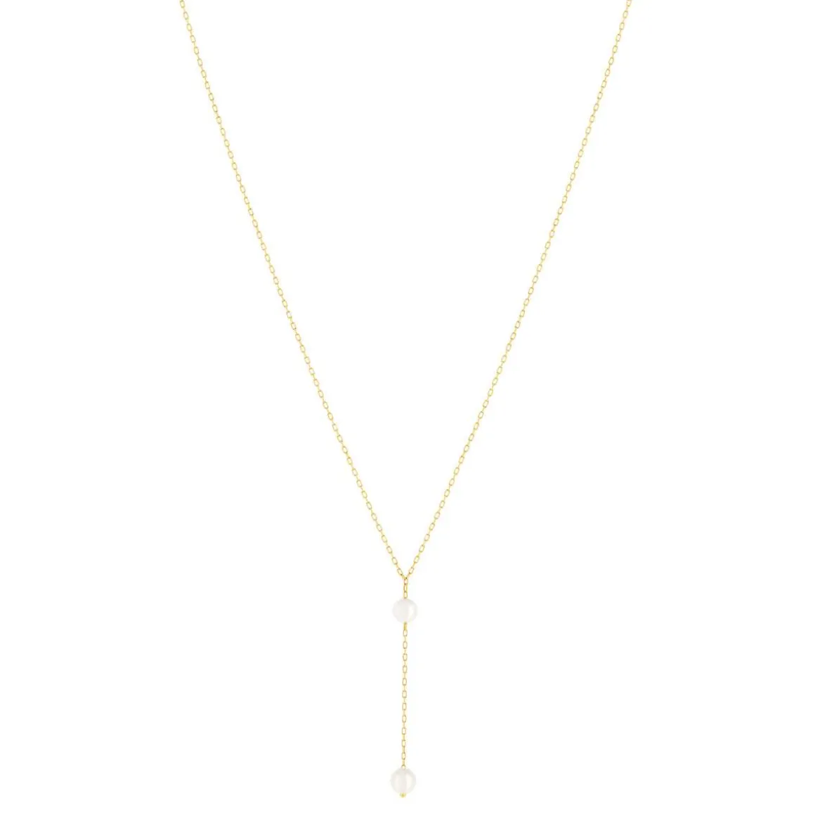 Collier or jaune 375, 2 perles de culture de Chine. Longueur 40 cm.
