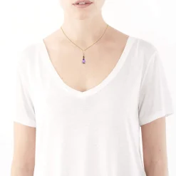 Collier or 375 jaune pierres fines taille poire et diamant 45 cm