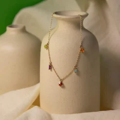Collier or 375 jaune pierres fines 45cm