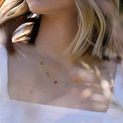Collier or 375 jaune pierres fines 45cm