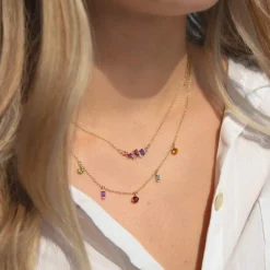 Collier or 375 jaune pierres fines 45cm