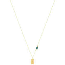 Collier or 375 jaune pierres synthétiques vertes 45cm