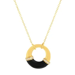 Collier or 375 jaune résine noire et zirconias 43 cm
