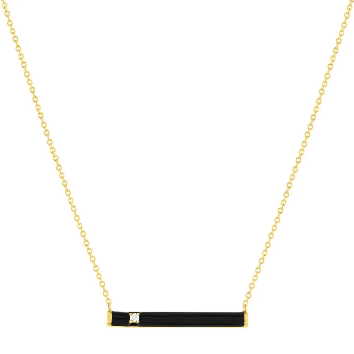 Collier or 375 jaune résine noire et zirconia 45cm