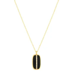 Collier or 375 jaune résine noire et zirconias 43cm