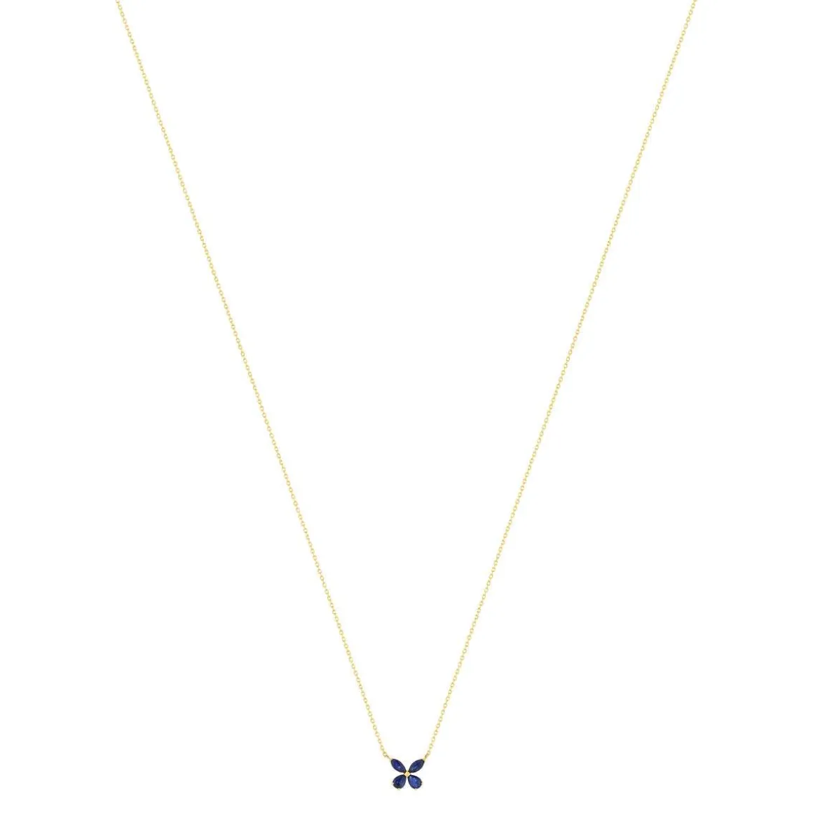 Collier or jaune 375, saphirs, motif papillon. Longueur 42 cm.