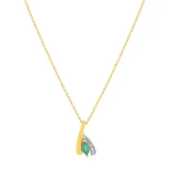 Collier or 375 jaune 2 tons emeraude et diamant 45cm avec anneau de raccourcissement 42cm