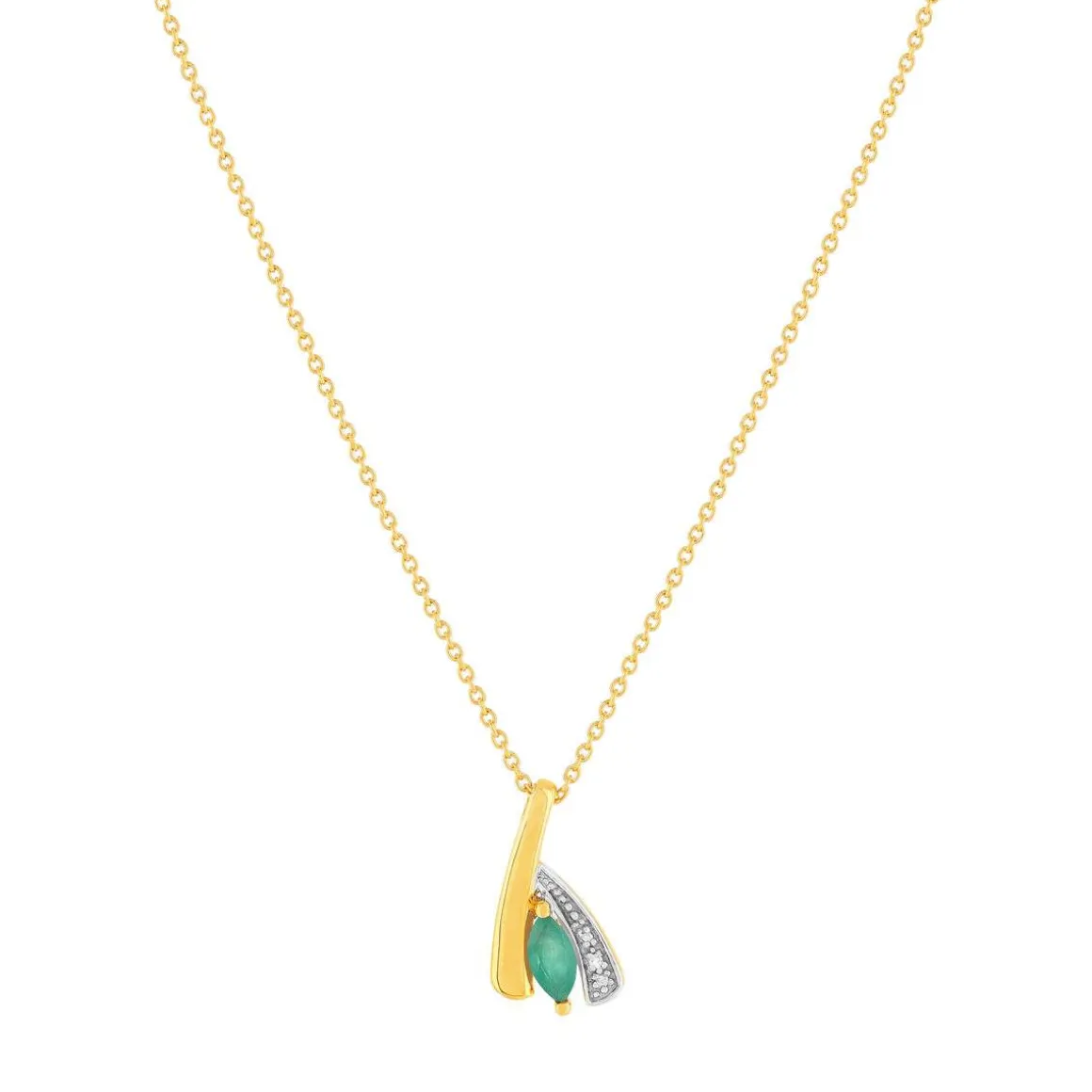 Collier or 375 jaune 2 tons emeraude et diamant 45cm avec anneau de raccourcissement 42cm