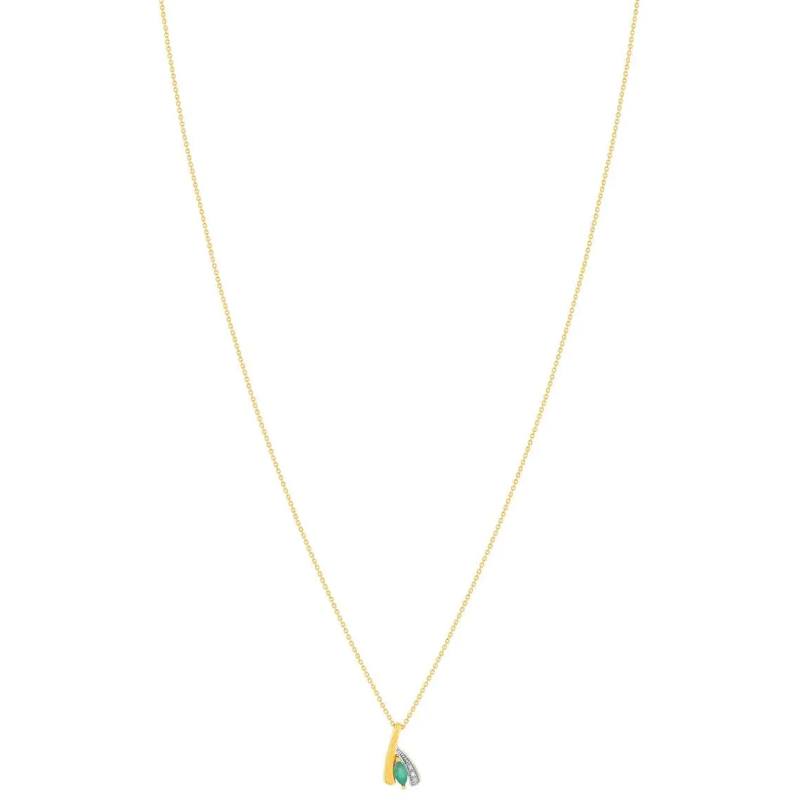 Collier or 375 jaune 2 tons emeraude et diamant 45cm avec anneau de raccourcissement 42cm