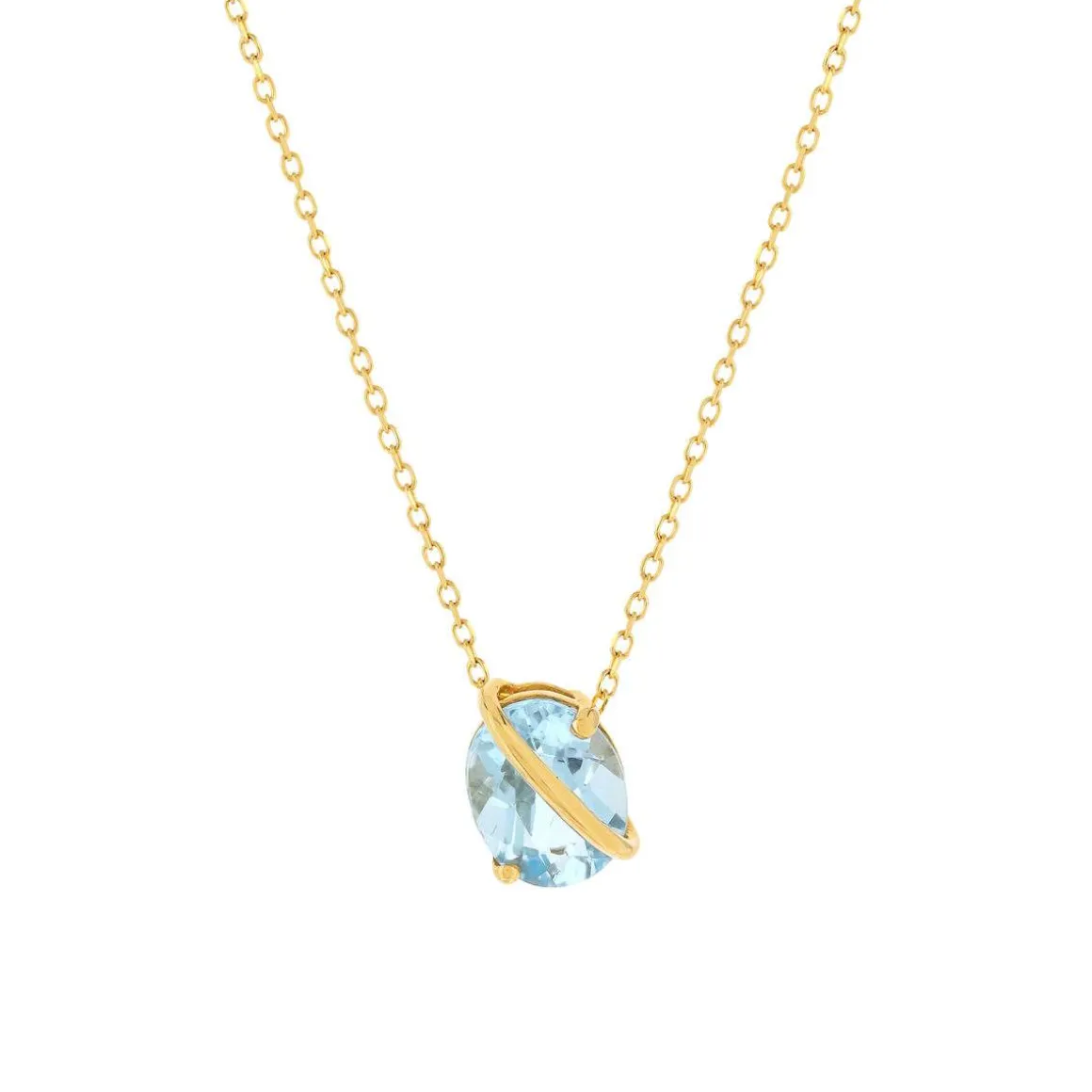 Collier or jaune 375 topaze bleue traitée 42 cm