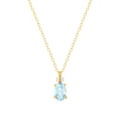 Collier or 750 jaune topaze Sky Blue traitée et diamants 45cm