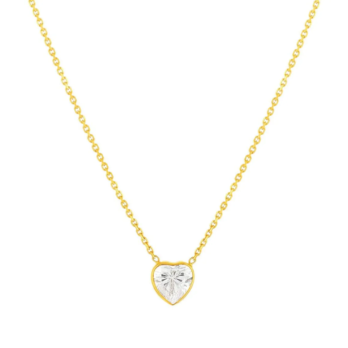 Collier or 375 jaune zirconias, motif coeur 45cm