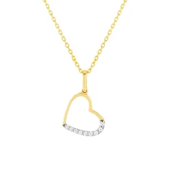 Collier or 375 jaune, zirconias motif coeur 45 cm