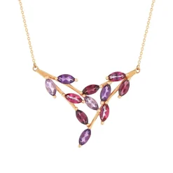 Collier or rose 375 améthystes grenats rhodolites topazes roses traitées 45 cm