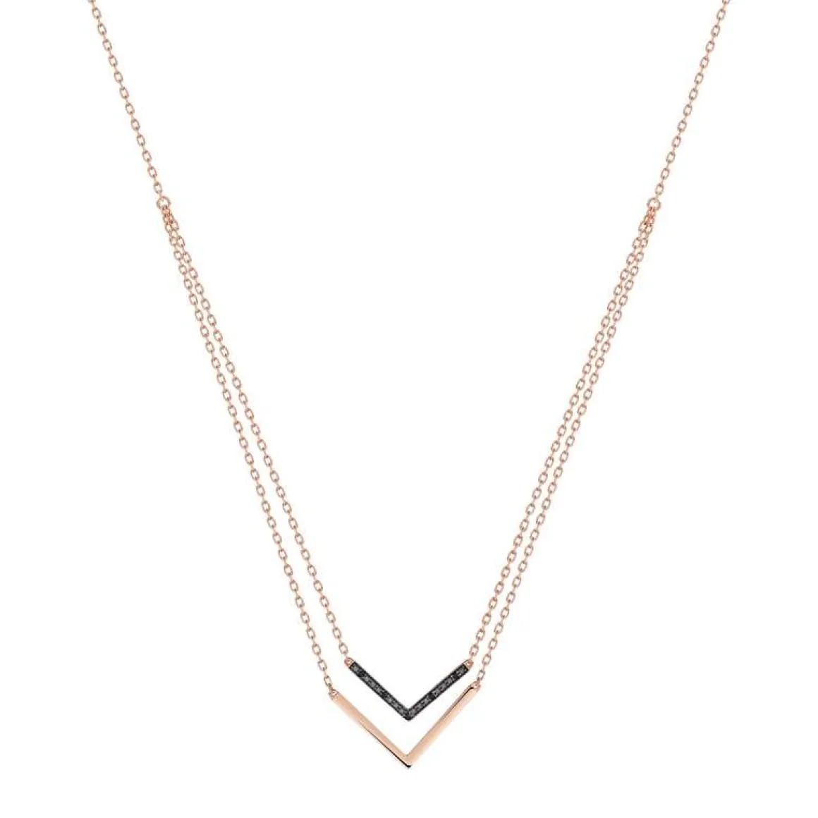 Collier or 375 rose double rang "V" diamants noirs traités 45 cm