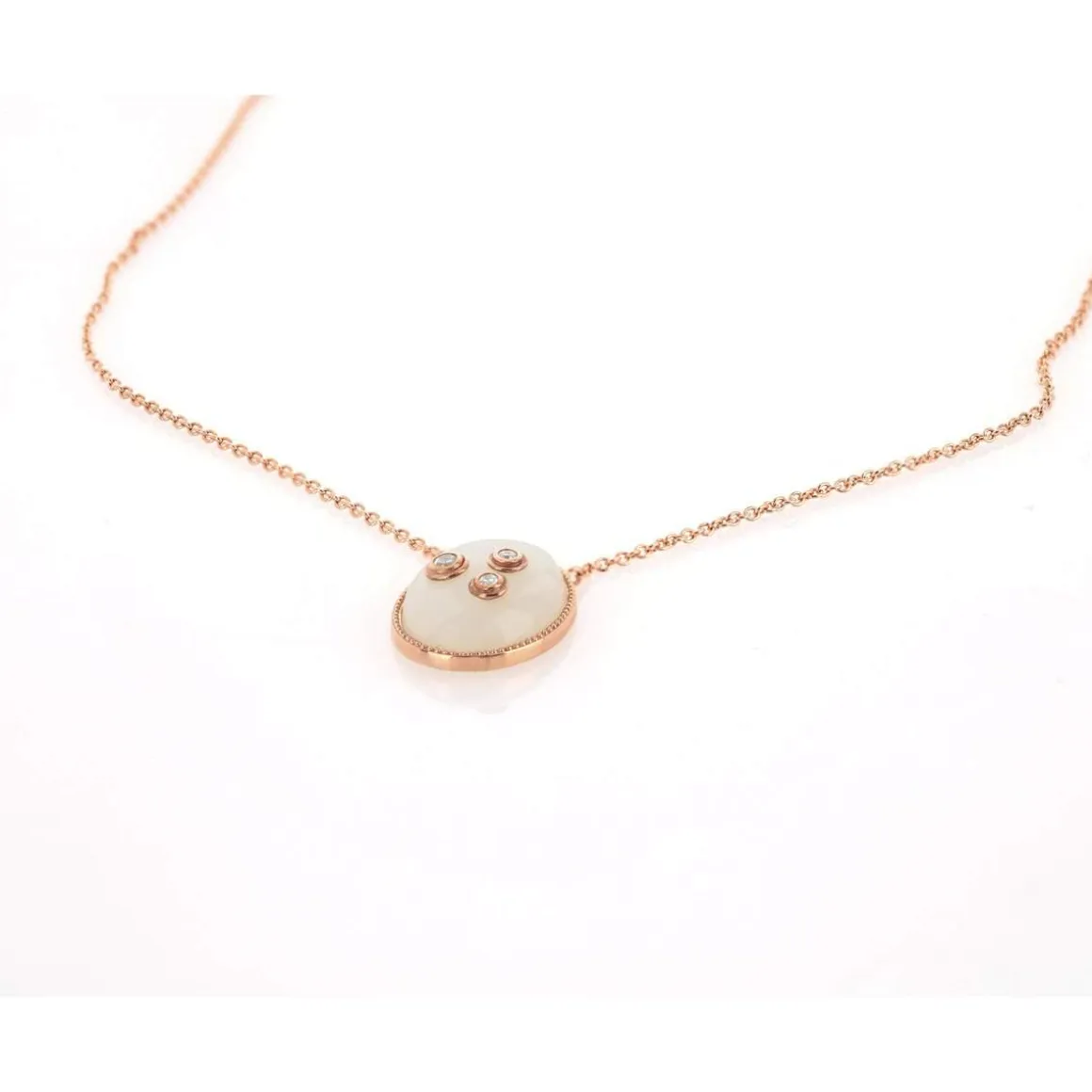 Collier or 375 rose pierre de lune et zirconia