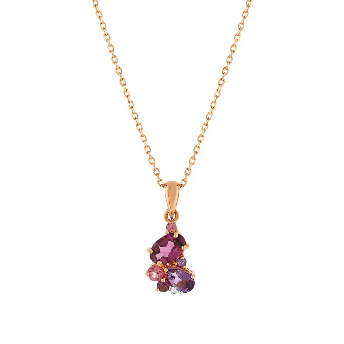 Collier or 375 rose pierres fines et diamant 45 cm