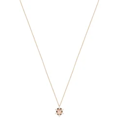 Collier or 375 rose quartz zirconia noir et perle