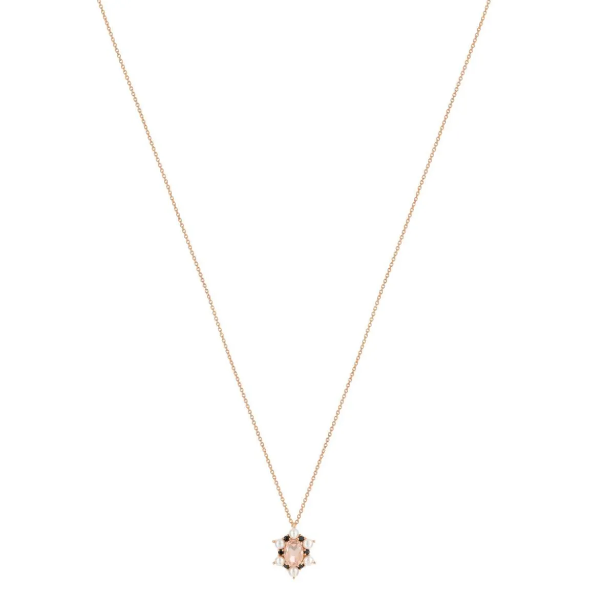Collier or 375 rose quartz zirconia noir et perle