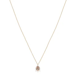 Collier or 375 rose topaze rose traitée zirconia et perle