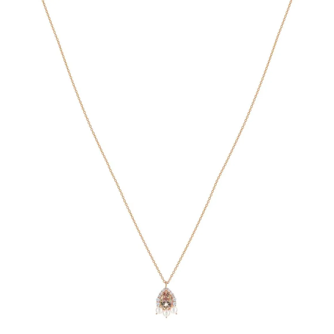 Collier or 375 rose topaze rose traitée zirconia et perle