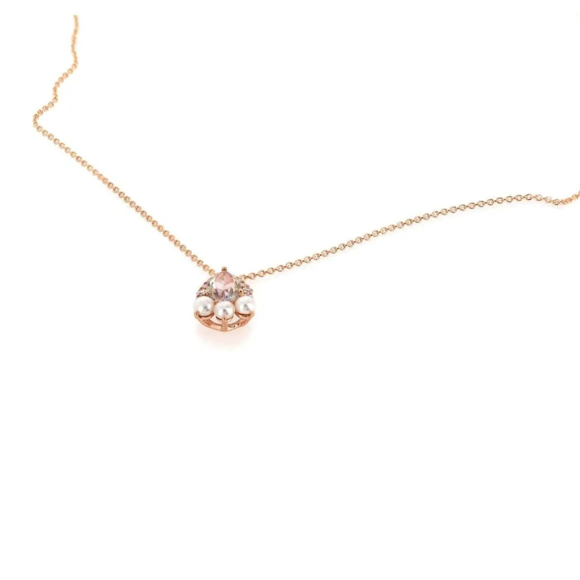 Collier or 375 rose topaze rose traitée zirconia et perle