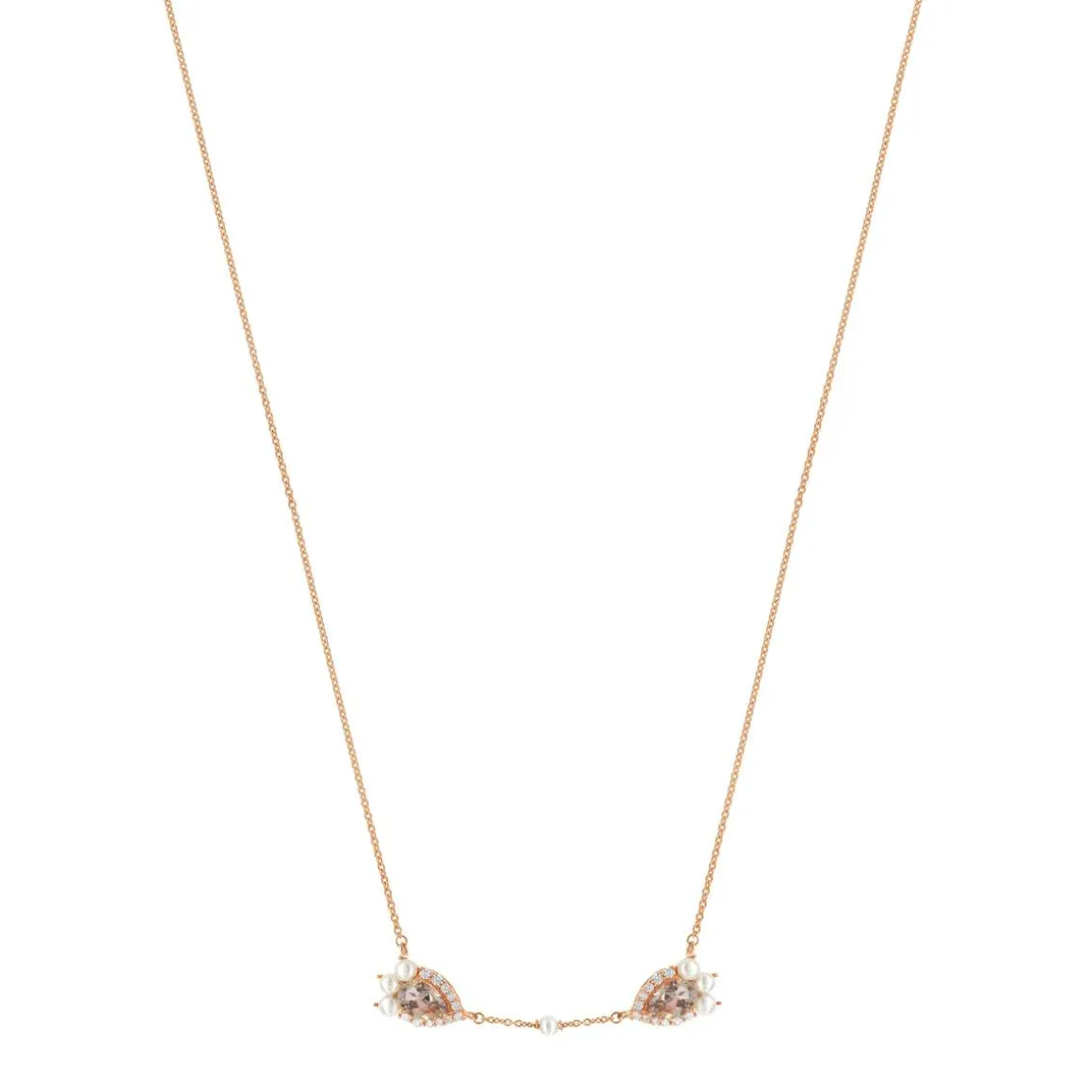Collier or 375 rose topaze rose traitée zirconia et perle