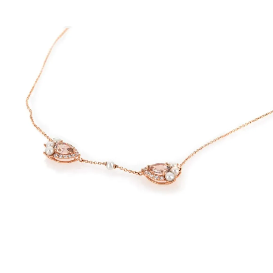 Collier or 375 rose topaze rose traitée zirconia et perle