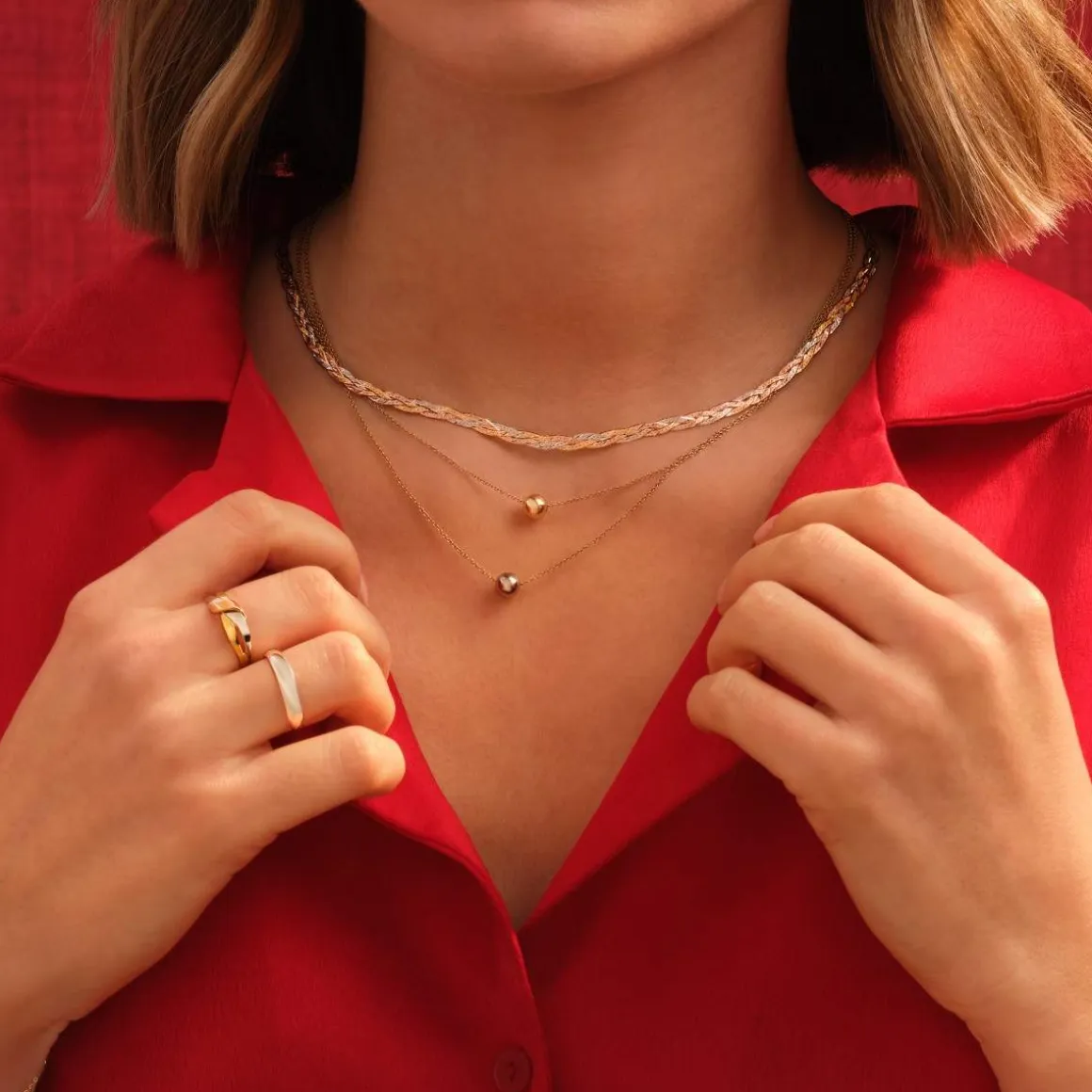 Collier 2 ors 375 double rang boules 42 cm