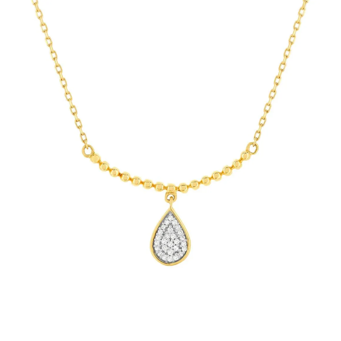Collier or 375 2 tons diamants 42 cm, motif goutte