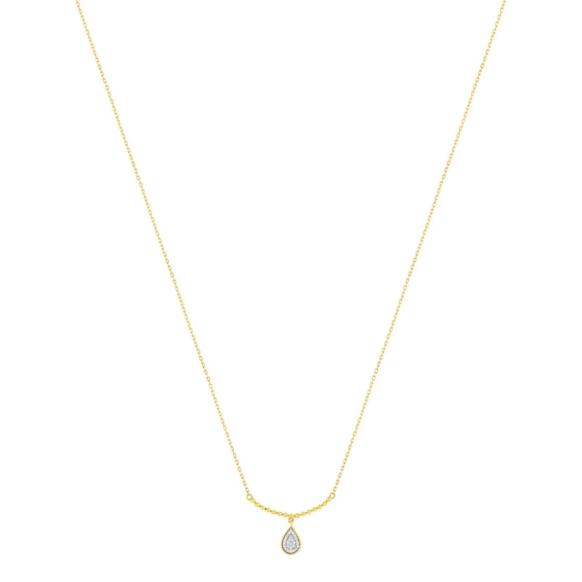 Collier or 375 2 tons diamants 42 cm, motif goutte