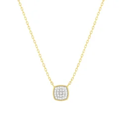 Collier or 375 2 tons diamants 42 cm motif carré