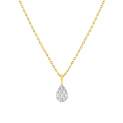 Collier or 375 2 tons diamants, motif goutte 45 cm