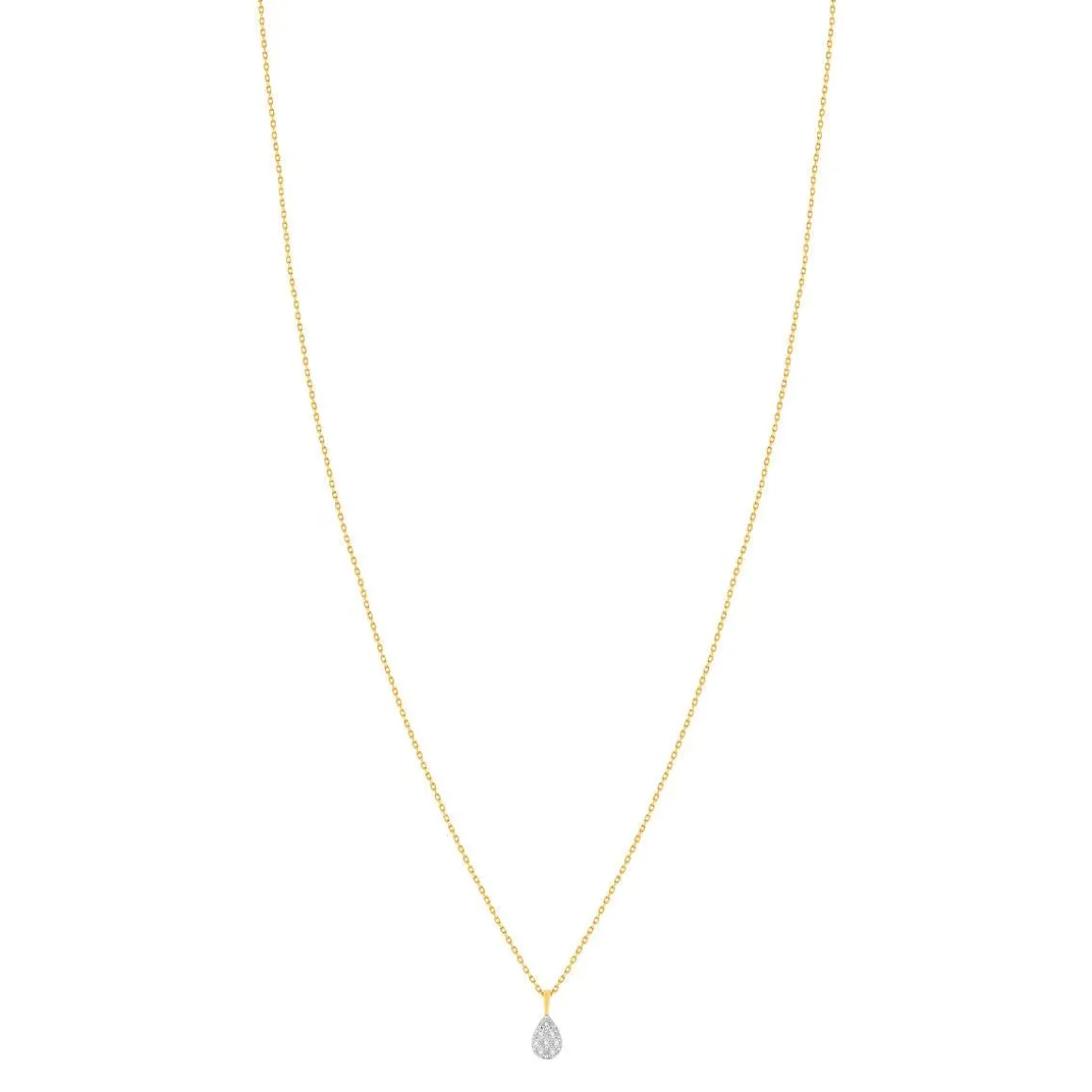 Collier or 375 2 tons diamants, motif goutte 45 cm