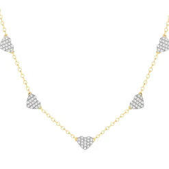 Collier or 375 2 tons, forme coeur, diamants. Longueur 45 cm.