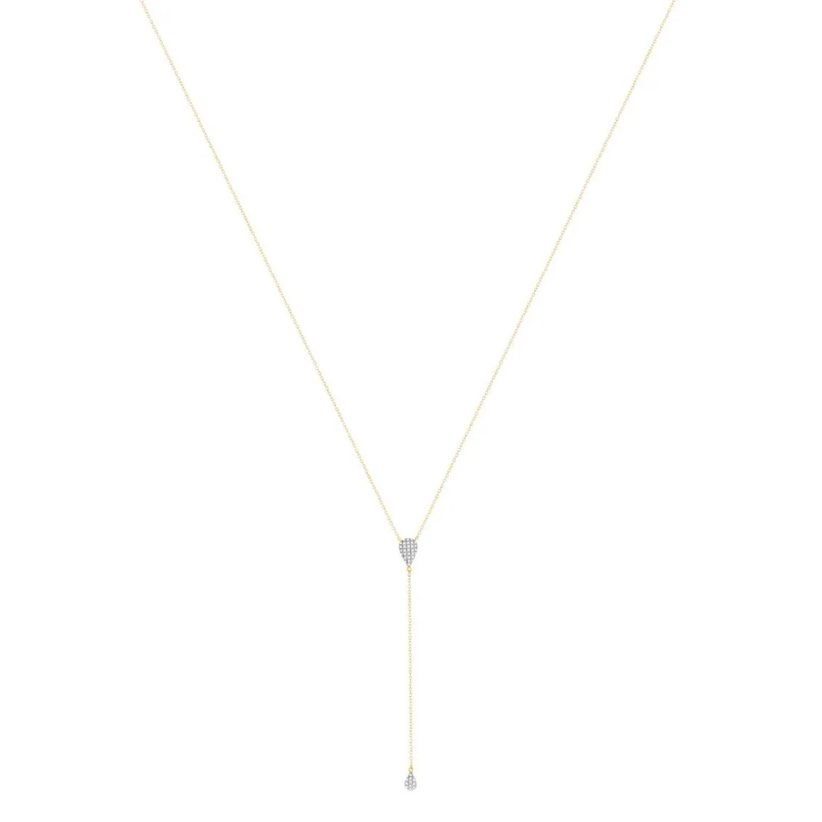 Collier or 375 2 tons, forme goutte, diamants. Longueur 45 cm.