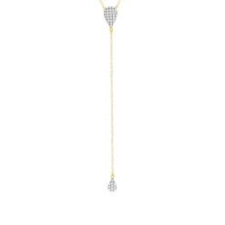 Collier or 375 2 tons, forme goutte, diamants. Longueur 45 cm.