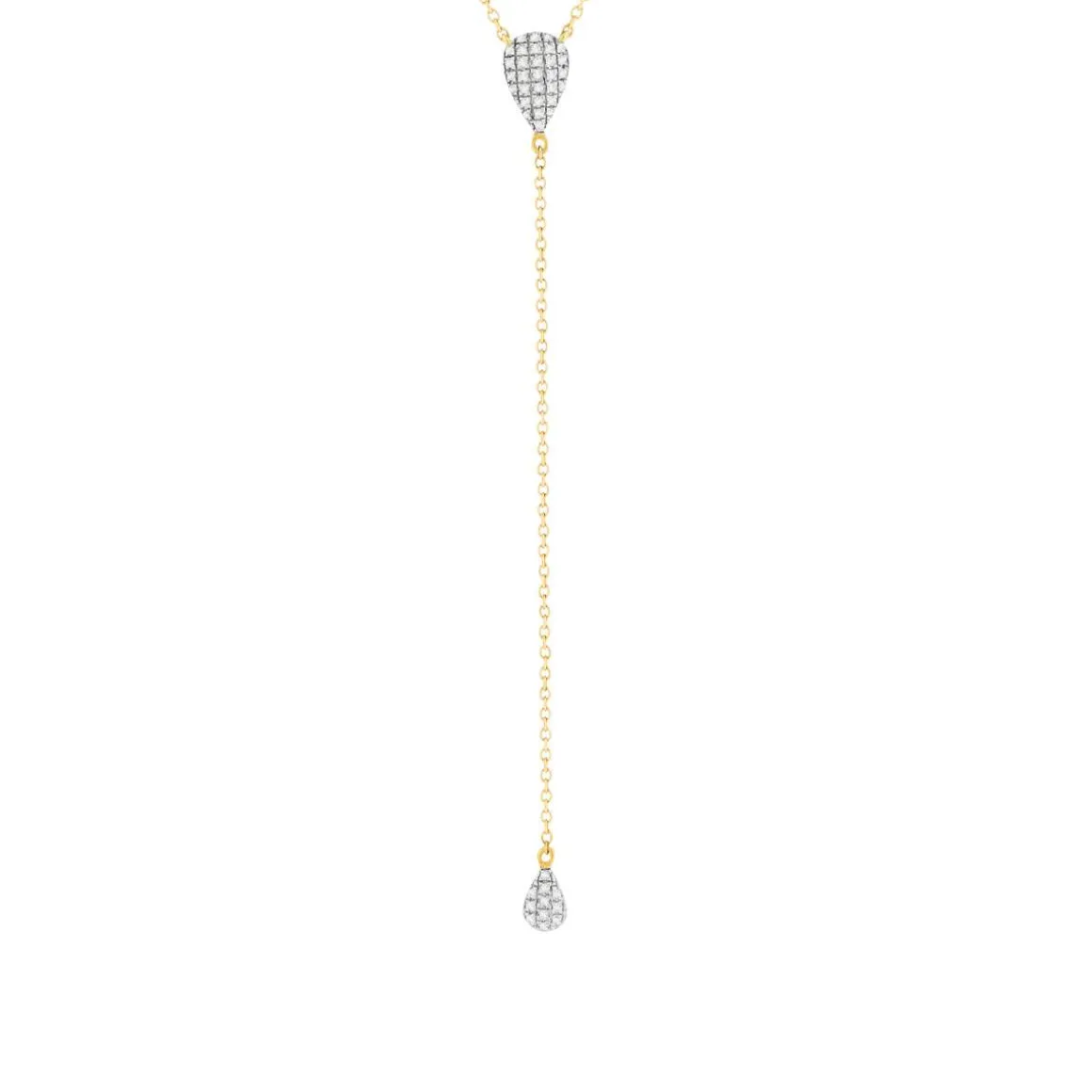 Collier or 375 2 tons, forme goutte, diamants. Longueur 45 cm.