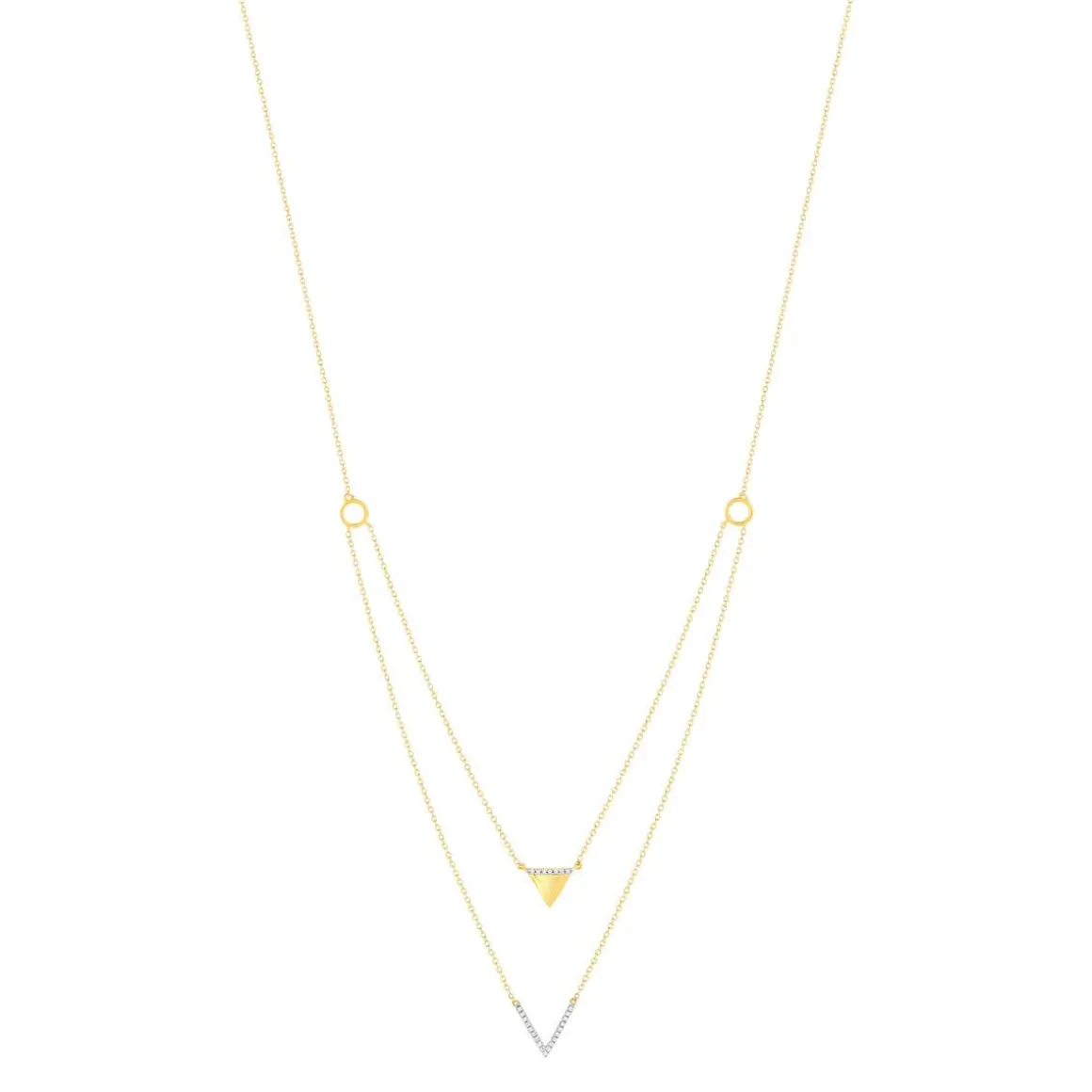 Collier or 375 2 tons, forme triangle, diamants. Longueur 45 cm.
