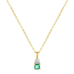 Collier or 375 2 tons émeraude et diamant 45 cm avec anneau de raccourcissement à 42cm