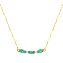 Collier or 375 2 tons émeraudes ovales et 2 diamants 42,5 cm
